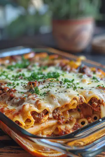 Beef baked ziti taken with iphone 15 pro max --iw 2 --ar 4:5 --v 6.0 --raw