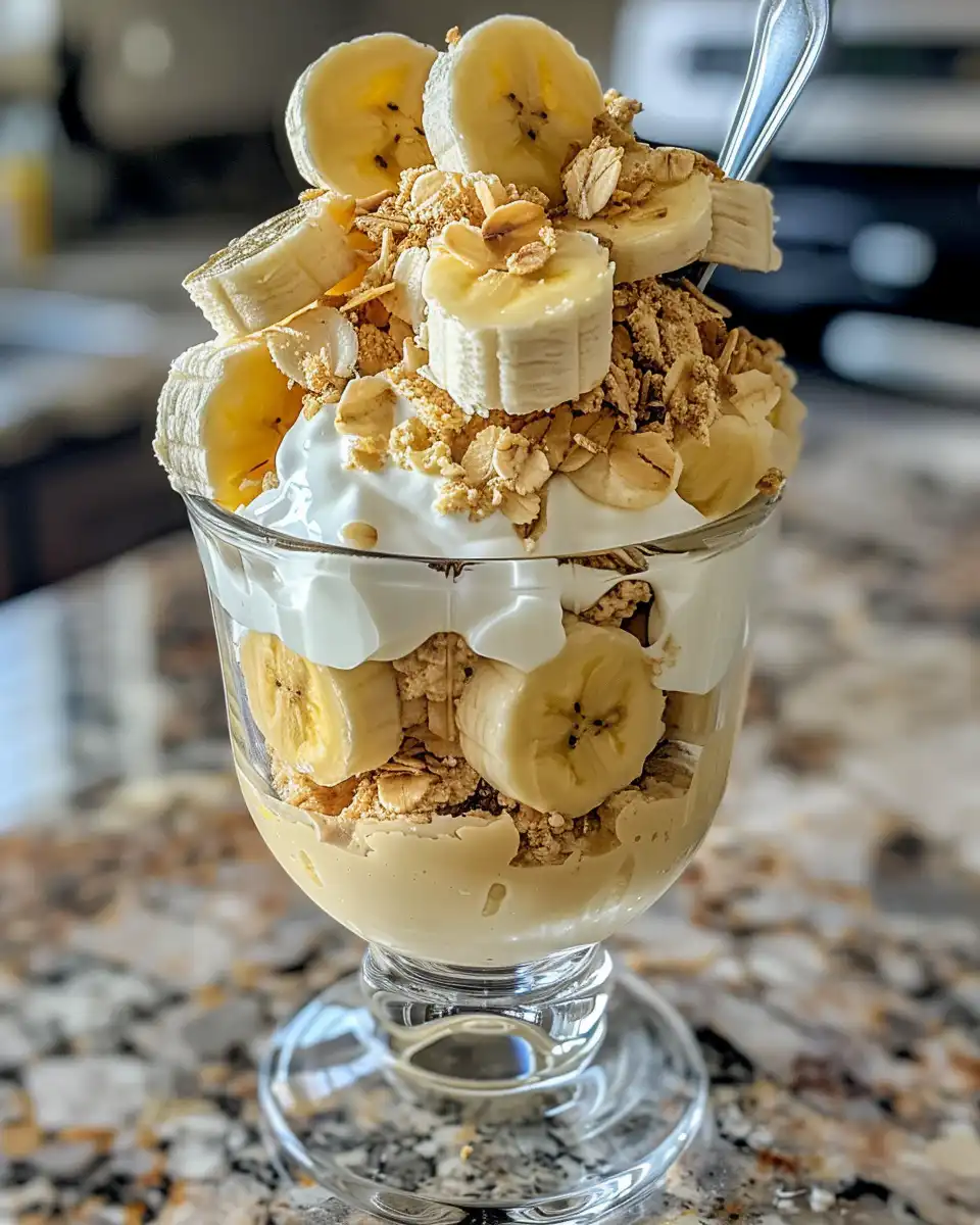 Layered skinny banana pudding ready to chill and serve