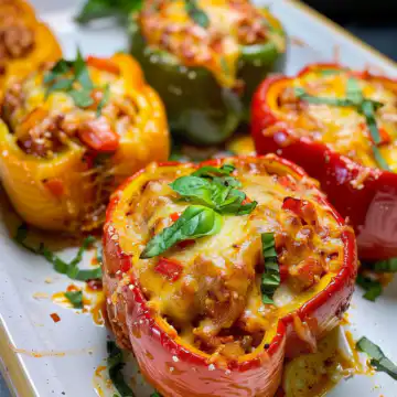 Best Italian Stuffed Bell Peppers taken with iphone 15 pro max --iw 2 --ar 4:5 --v 6.0 --raw
