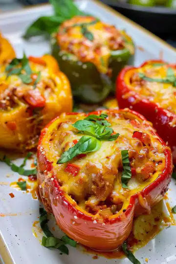 Best Italian Stuffed Bell Peppers taken with iphone 15 pro max --iw 2 --ar 4:5 --v 6.0 --raw