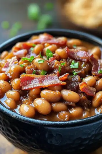Best Southern Baked Beans with Bacon Recipe taken with iphone 15 pro max --iw 2 --ar 4:5 --v 6.1 --raw