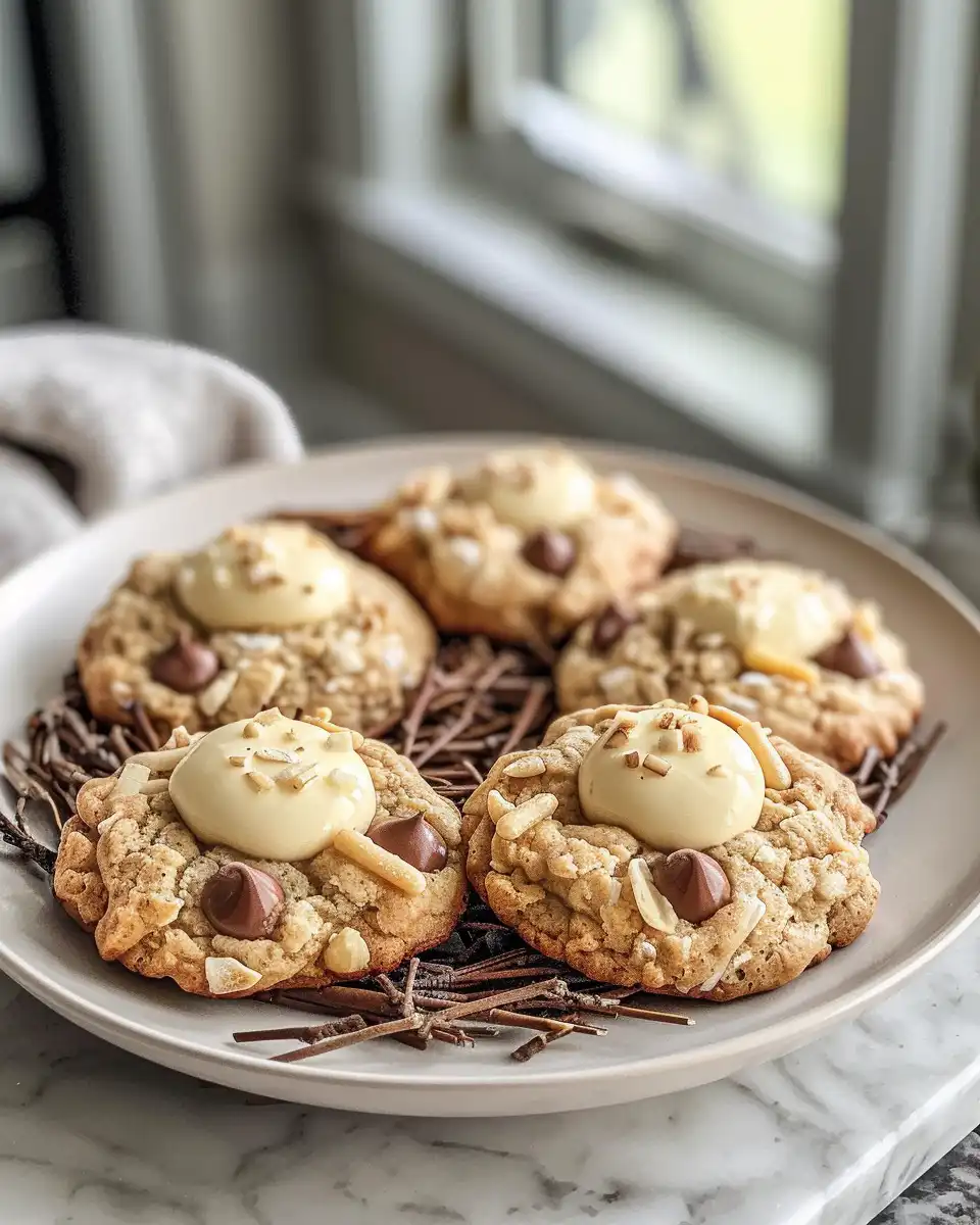 Finished Bird's Nest Cookies with mini chocolate eggs