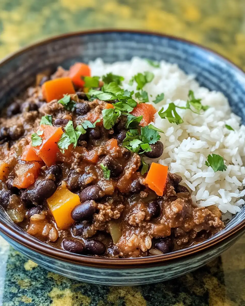 Steam rising as black beans and rice cook in pressure cooker
