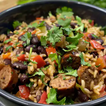 Black Beans and Rice with Sausage taken with iphone 15 pro max --iw 2 --ar 4:5 --v 6.0 --raw