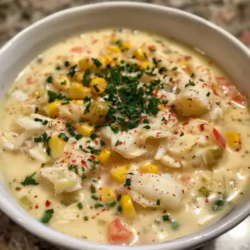 Bobby Flay’s Crab & Corn Chowder Recipe taken with iphone 15 pro max --iw 2 --ar 4:5 --v 6.0 --raw