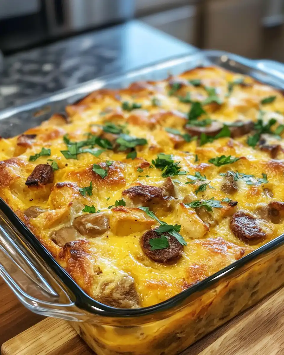 Close-up of cooked breakfast casserole