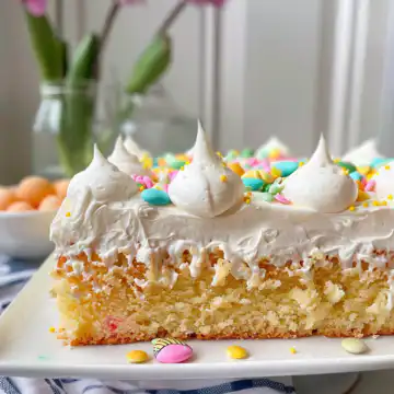 Bright and Easy Easter Poke Cake taken with iphone 15 pro max --iw 2 --ar 4:5 --v 6.0 --raw