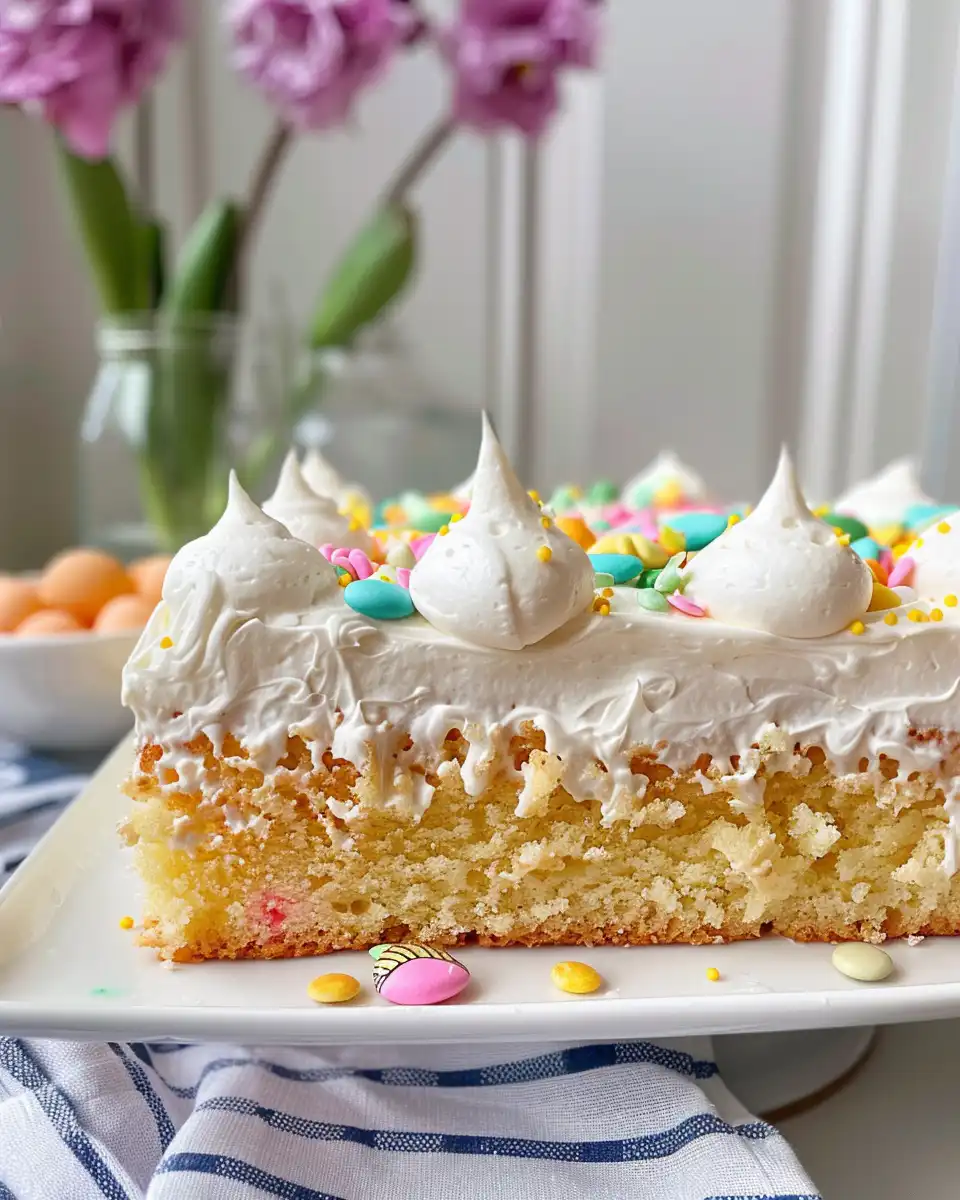 Close-up of the bright and easy Easter poke cake in the pressure cooker