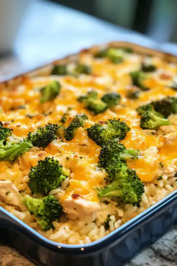 Broccoli chicken and rice casserole taken with iphone 15 pro max --iw 2 --ar 4:5 --v 6.1 --raw