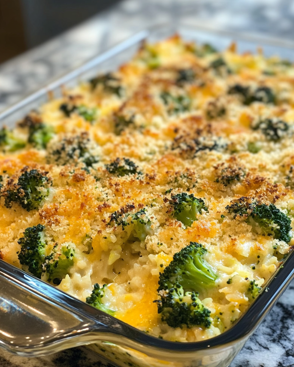 Mixing cooked broccoli, rice, and creamy sauce for casserole