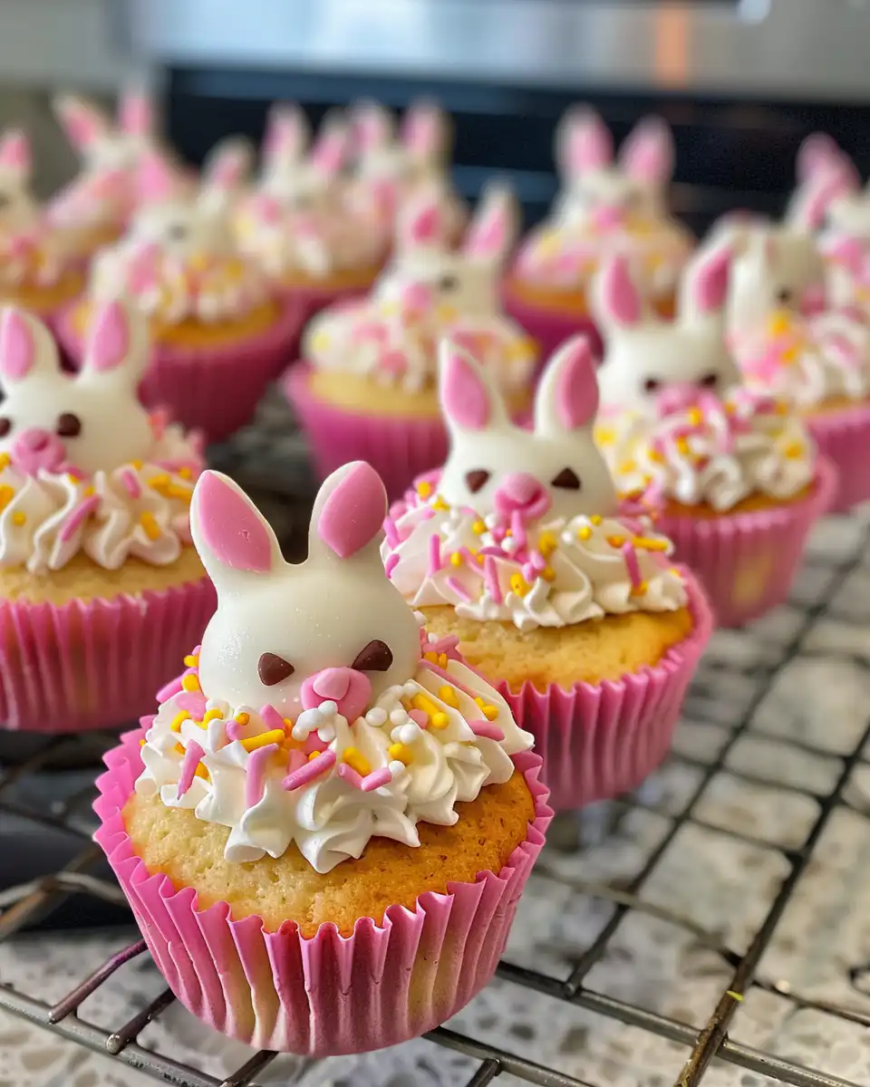 Finished Bunny Butt Cupcakes decorated with fondant and frosting