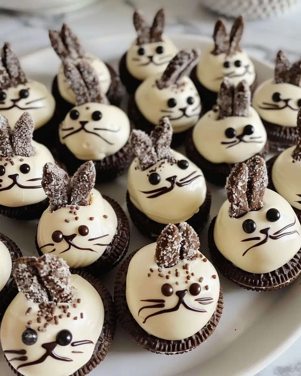 Close up of finished Bunny OREO Balls decorated with candy bunnies