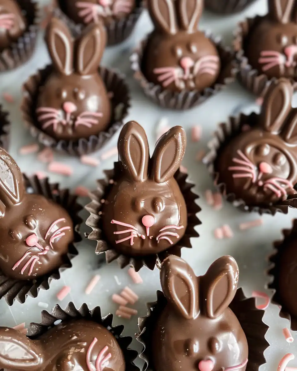 Ingredients for bunny-shaped chocolate truffles including chocolate and cream