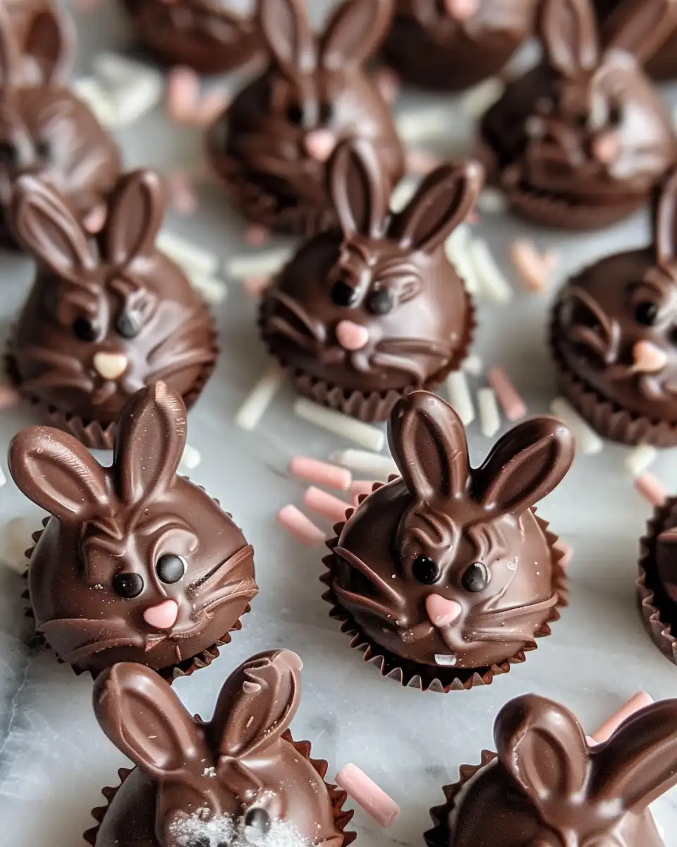 Finished bunny-shaped chocolate truffles arranged for serving