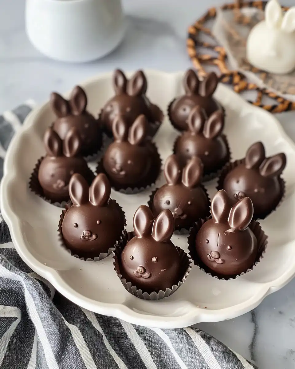 Finished bunny shaped chocolate truffles ready to serve