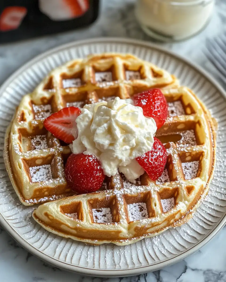 Finished waffles served with syrup and butter