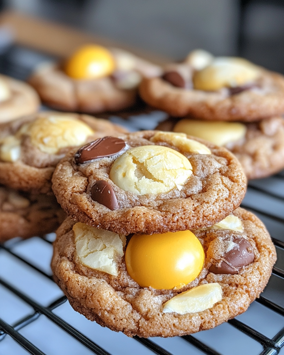 Close-up of freshly baked cookies with a golden edge