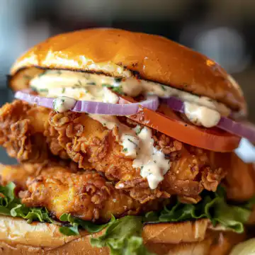 Cajun Crispy Chicken Sandwich with Garlic Aioli taken with iphone 15 pro max --iw 2 --ar 4:5 --v 6.0 --raw
