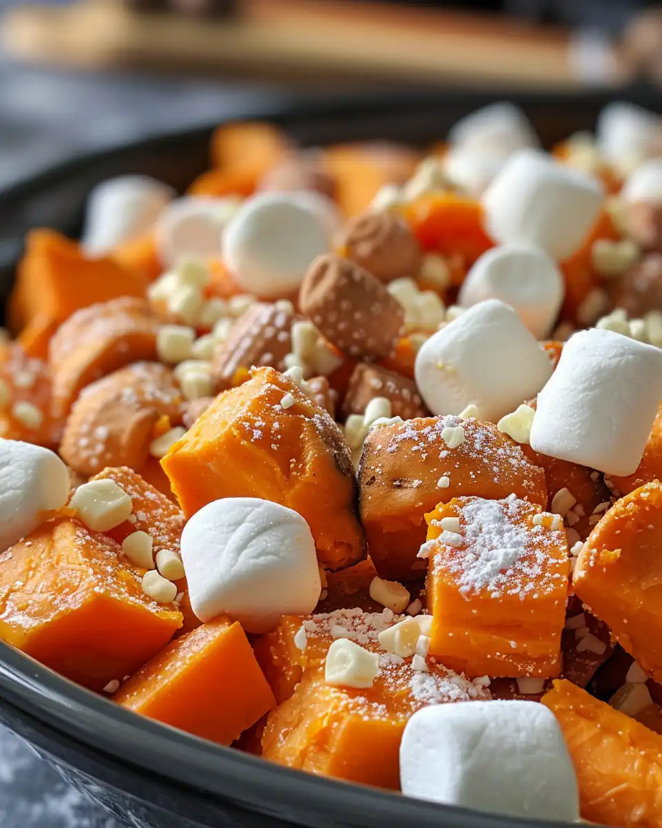 Ingredients for candied sweet potatoes with marshmallows including sweet potatoes, butter, and marshmallows