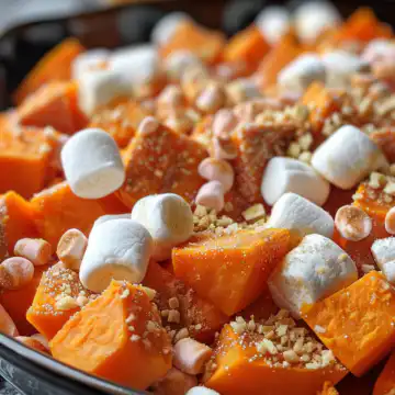 Candied sweet potatoes with marshmallows taken with iphone 15 pro max --iw 2 --ar 4:5 --v 6.0 --raw