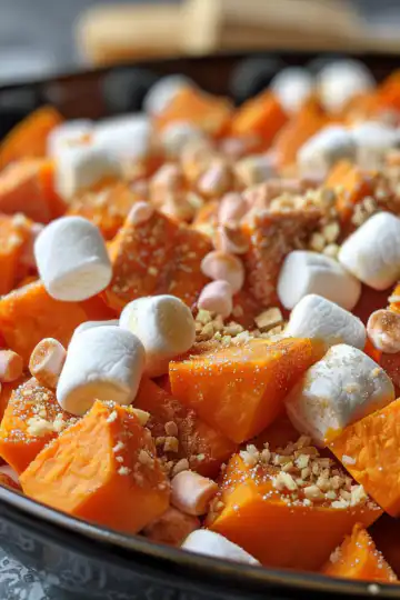 Candied sweet potatoes with marshmallows taken with iphone 15 pro max --iw 2 --ar 4:5 --v 6.0 --raw