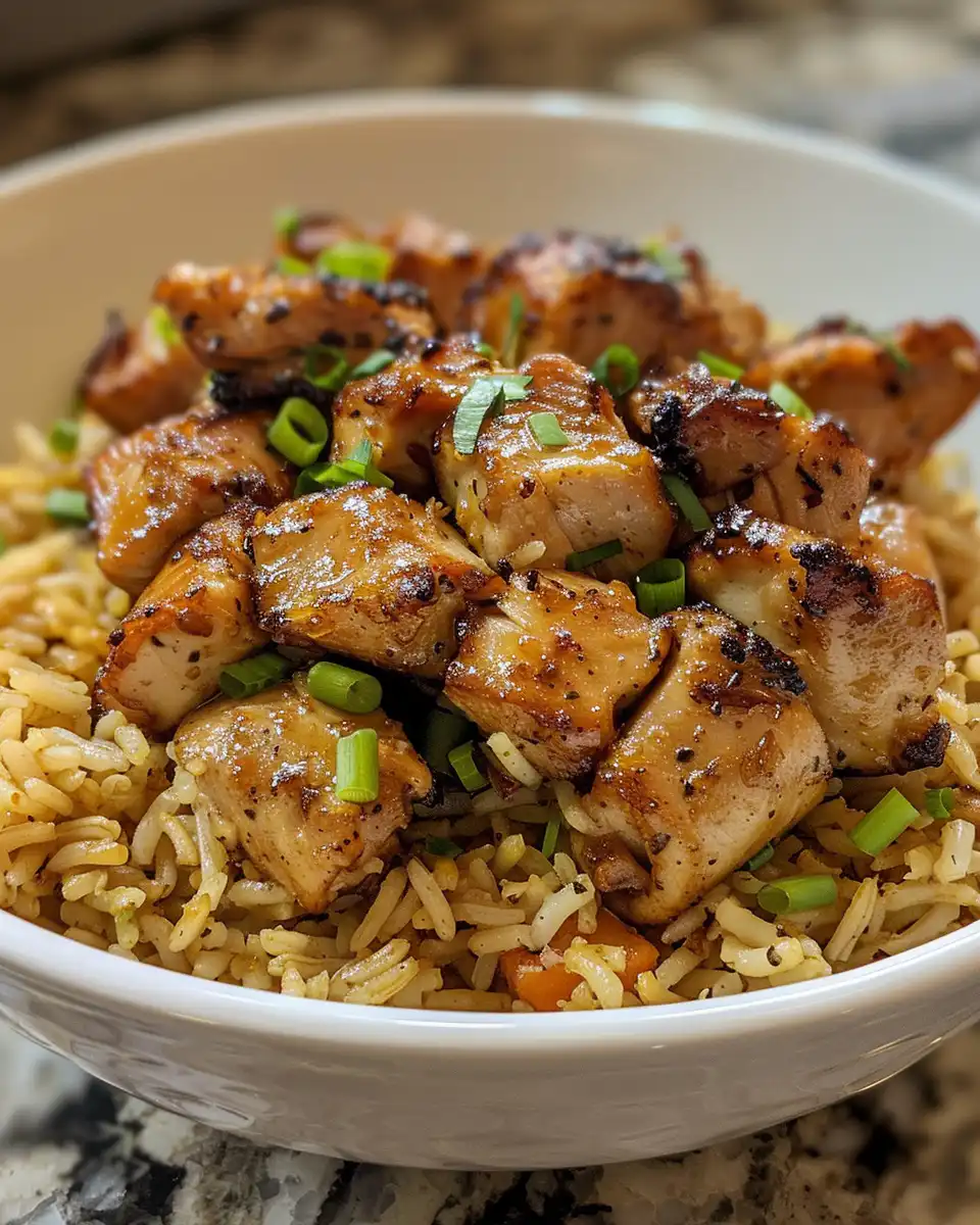 Pressure cooked Caribbean jerk chicken and rice in pot with vibrant colors