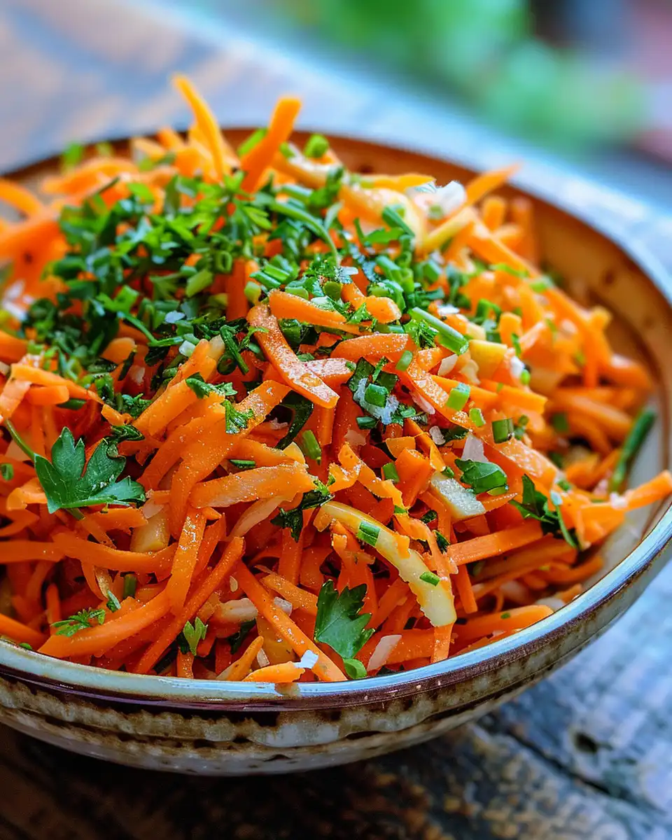 Fresh carrot and apple salad in a bowl, ready to be enjoyed