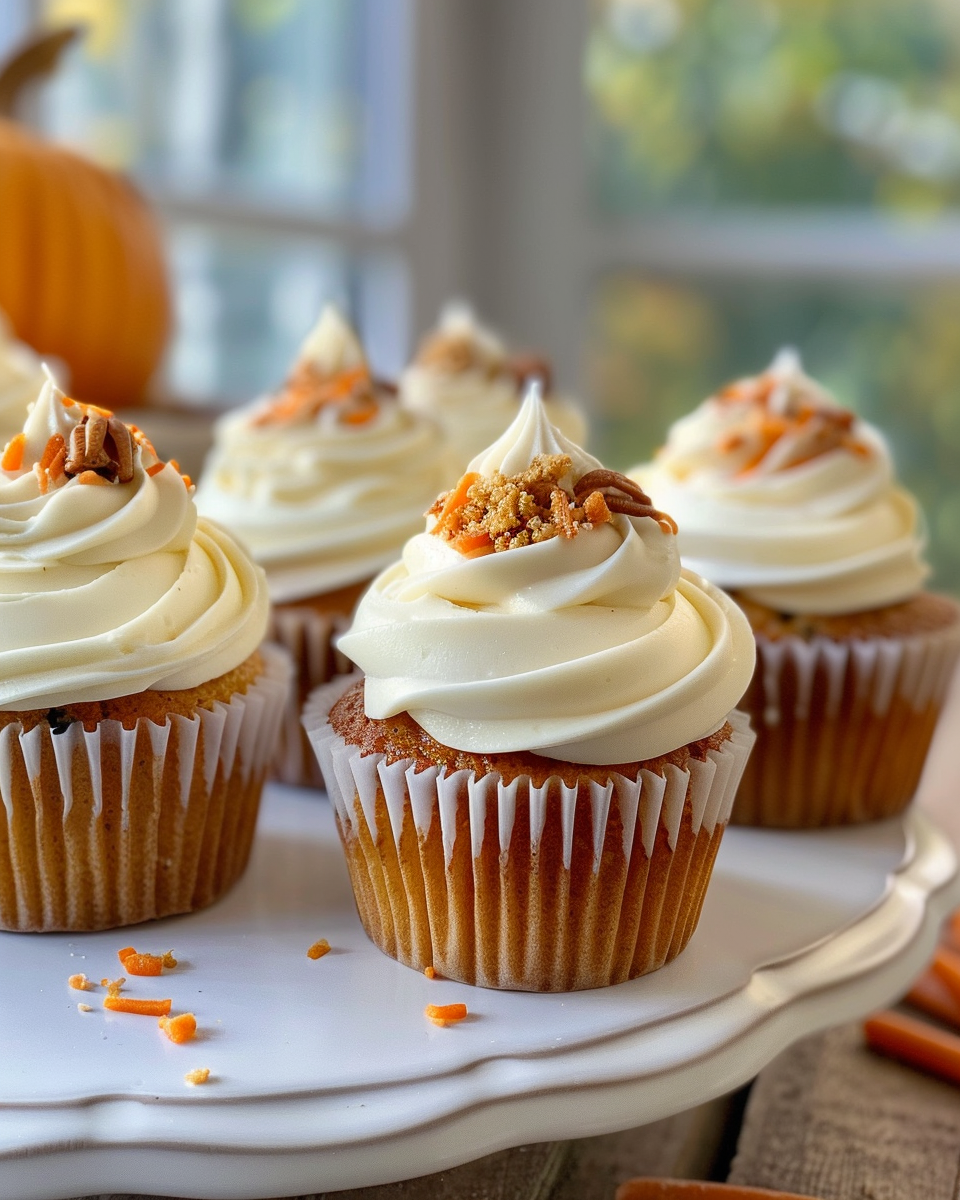 Finished carrot cake cupcakes cooled and frosted