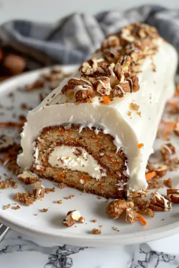 Carrot Cake Roll with Cream Cheese Frosting taken with iphone 15 pro max --iw 2 --ar 4:5 --v 6.0 --raw