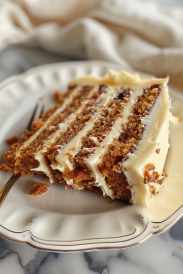 Carrot cake with cream cheese frosting taken with iphone 15 pro max --iw 2 --ar 4:5 --v 6.0 --raw