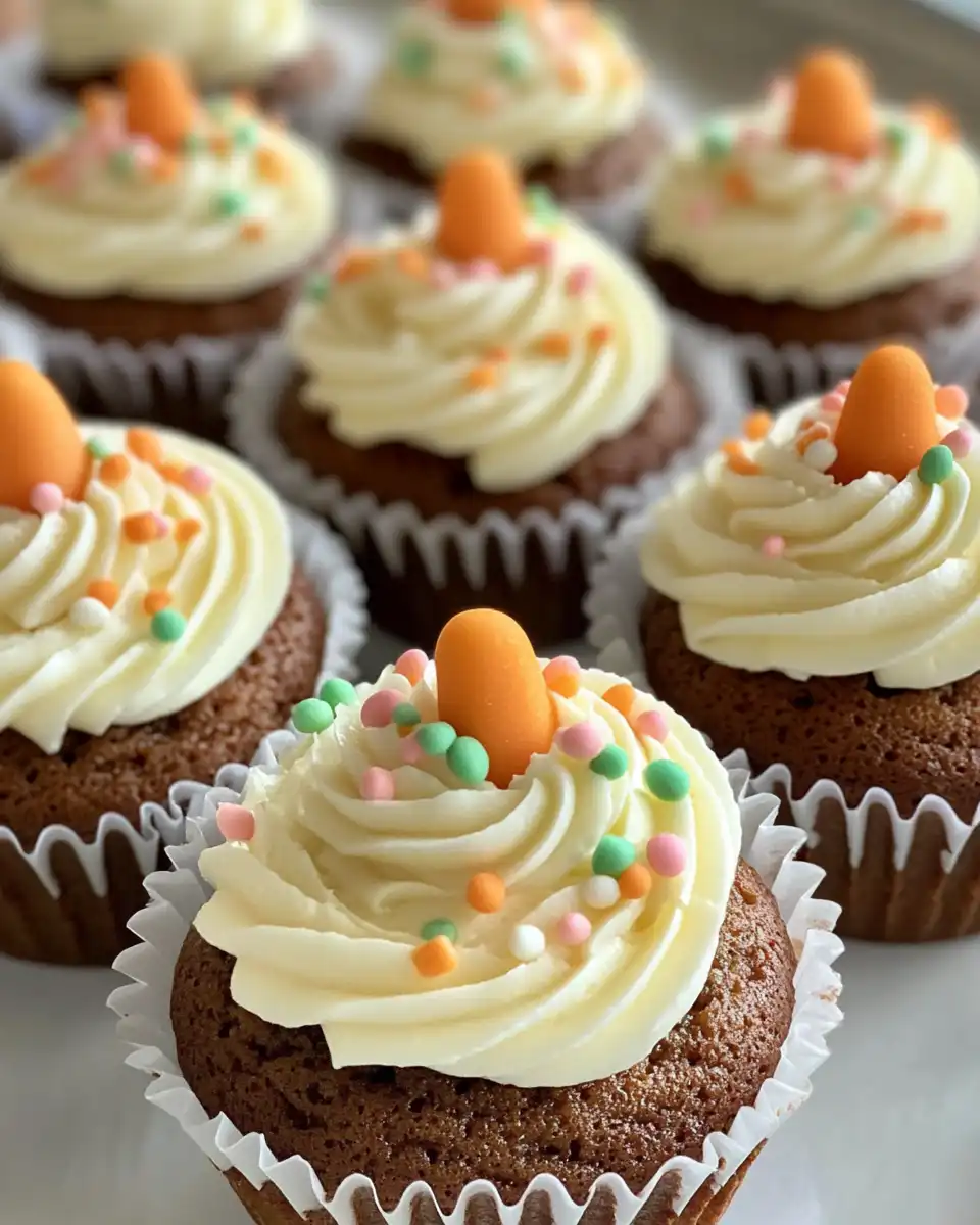 Decorated carrot cupcakes with cream cheese frosting