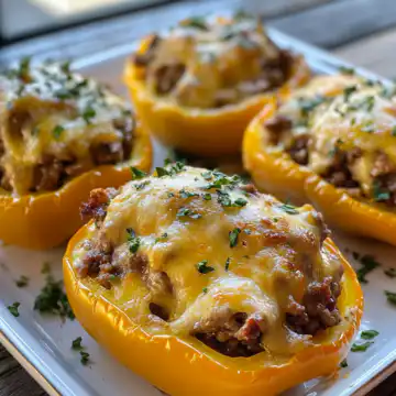 Cheesesteak stuffed peppers taken with iphone 15 pro max --iw 2 --ar 4:5 --v 6.1 --raw
