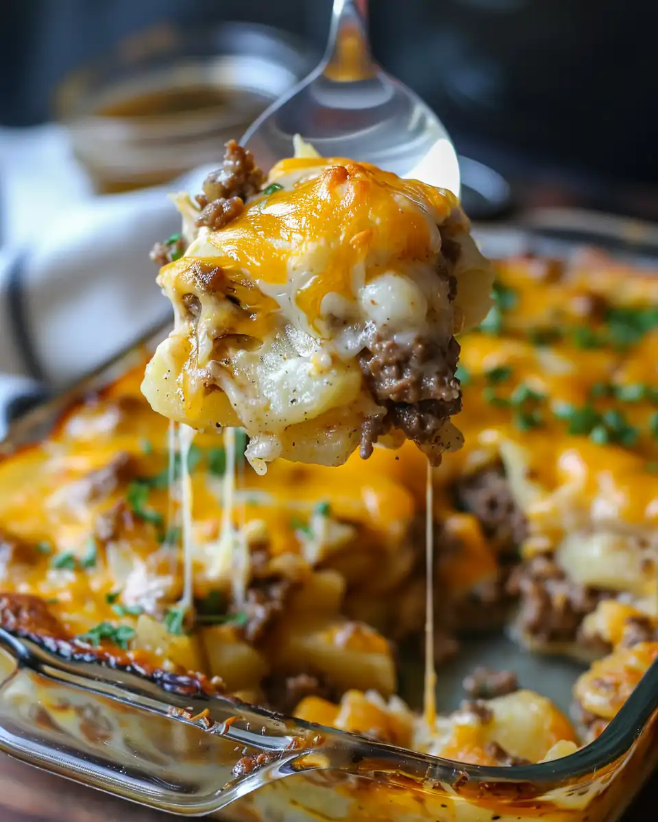 Ingredients for cheesy beef hamburger potato casserole