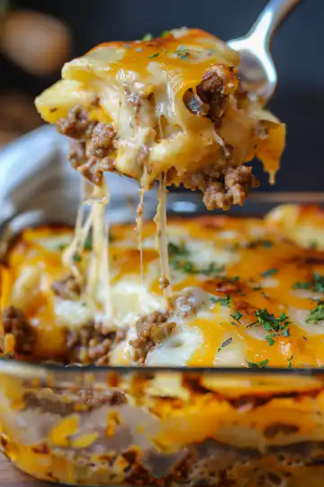 Cheesy Beef Hamburger Potato Casserole for Comforting Meals taken with iphone 15 pro max --iw 2 --ar 4:5 --v 6.0 --raw
