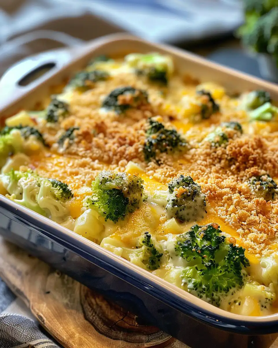 Ingredients for cheesy broccoli casserole with fresh broccoli and cheese sauce