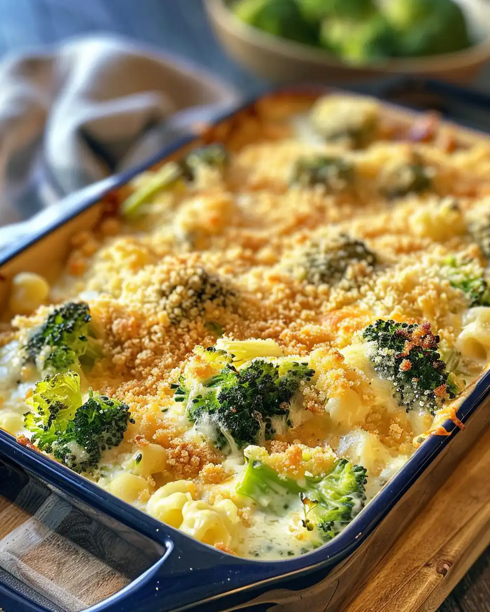 Golden crust and cheesy broccoli casserole served on a plate