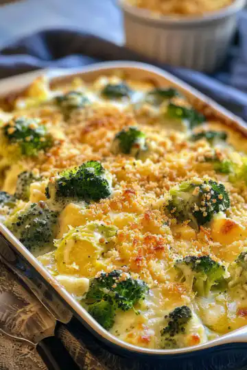 Cheesy broccoli casserole taken with iphone 15 pro max --iw 2 --ar 4:5 --v 6.0 --raw