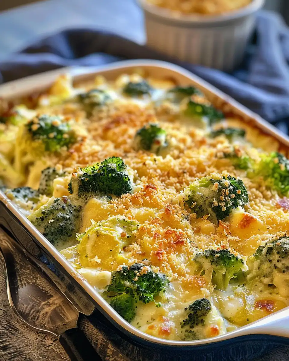 Close-up of cheesy broccoli casserole in pressure cooker