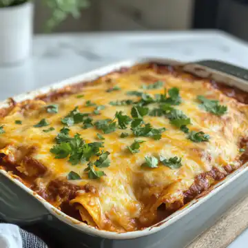 Cheesy enchilada casserole taken with iphone 15 pro max --iw 2 --ar 4:5 --v 6.1 --raw