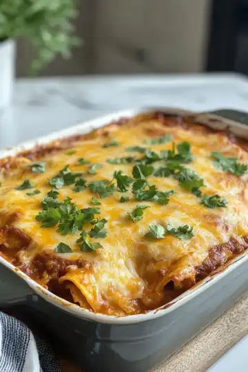 Cheesy enchilada casserole taken with iphone 15 pro max --iw 2 --ar 4:5 --v 6.1 --raw
