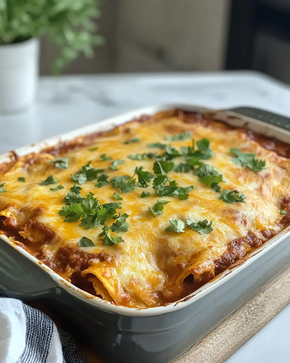 Layered cheesy enchilada casserole