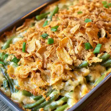 Cheesy green bean casserole taken with iphone 15 pro max --iw 2 --ar 4:5 --v 6.1 --raw