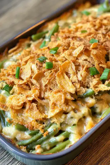 Cheesy green bean casserole taken with iphone 15 pro max --iw 2 --ar 4:5 --v 6.1 --raw