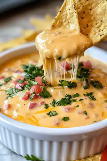 Cheesy Rotel Ranch Queso taken with iphone 15 pro max --iw 2 --ar 4:5 --v 6.1 --raw