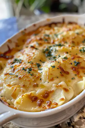 Cheesy Scalloped Potatoes taken with iphone 15 pro max --iw 2 --ar 4:5 --v 6.0 --raw