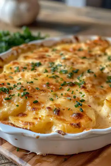 Cheesy Scalloped Potatoes taken with iphone 15 pro max --iw 2 --ar 4:5 --v 6.0 --raw