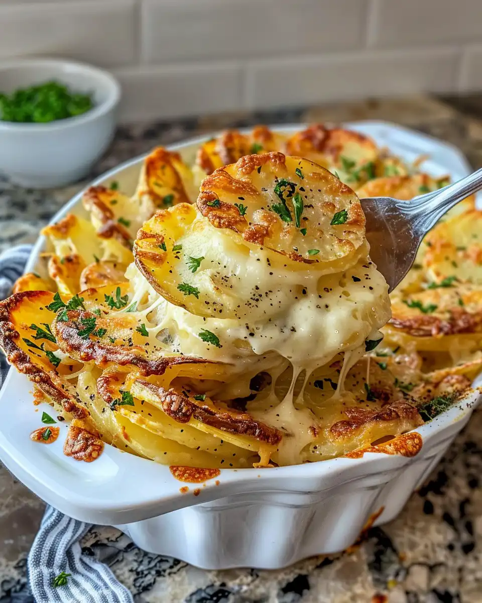 Cheesy scalloped potatoes simmering in pressure cooker