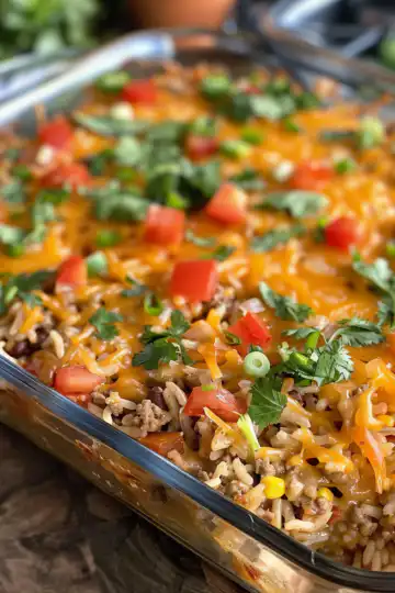 Cheesy Taco Rice Casserole Making Weeknight Taco Tuesday Meals Better taken with iphone 15 pro max --iw 2 --ar 4:5 --v 6.0 --raw