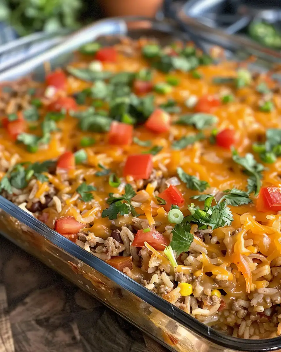 Cheesy taco rice casserole cooking in pressure cooker
