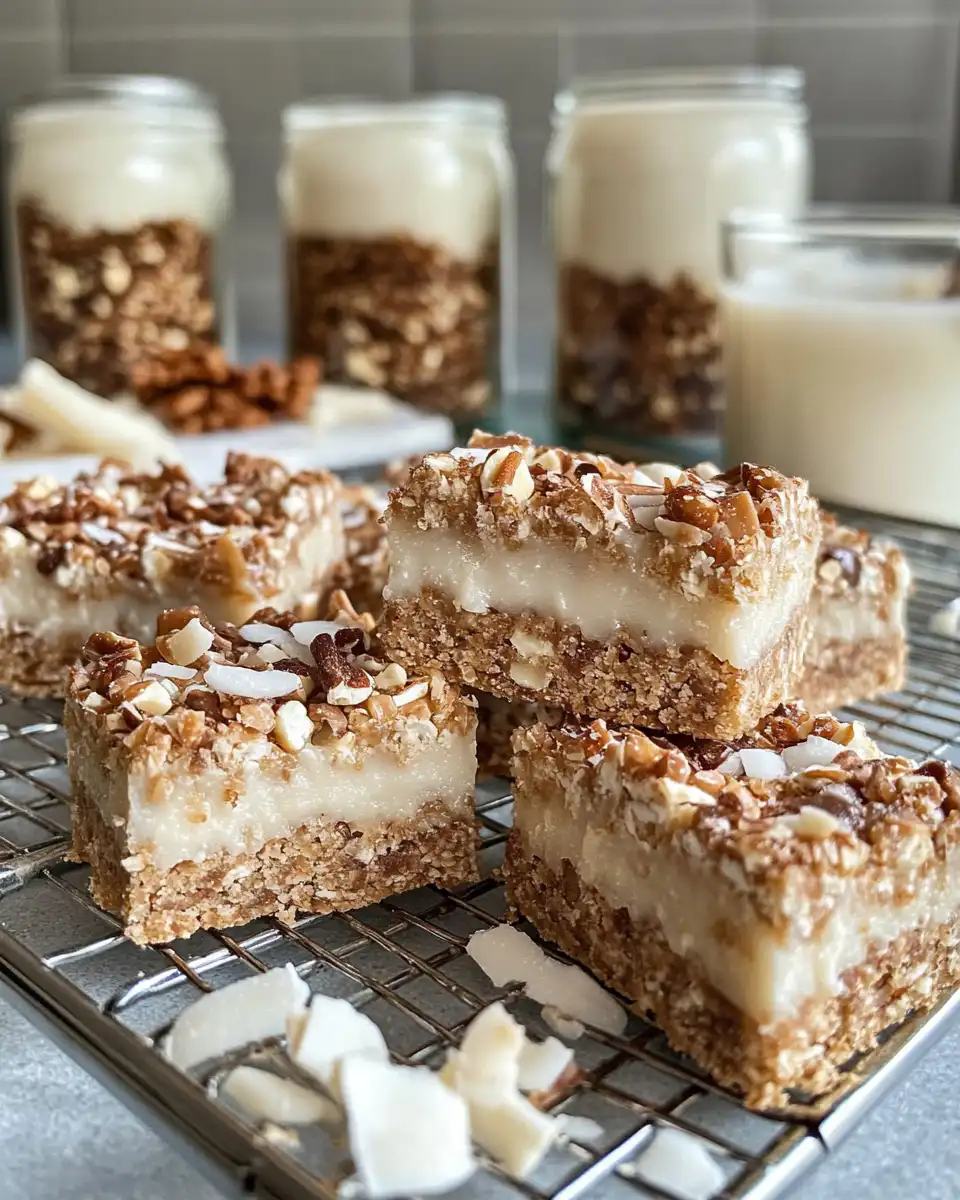 Ingredients for chewy coconut bars mixed in bowl